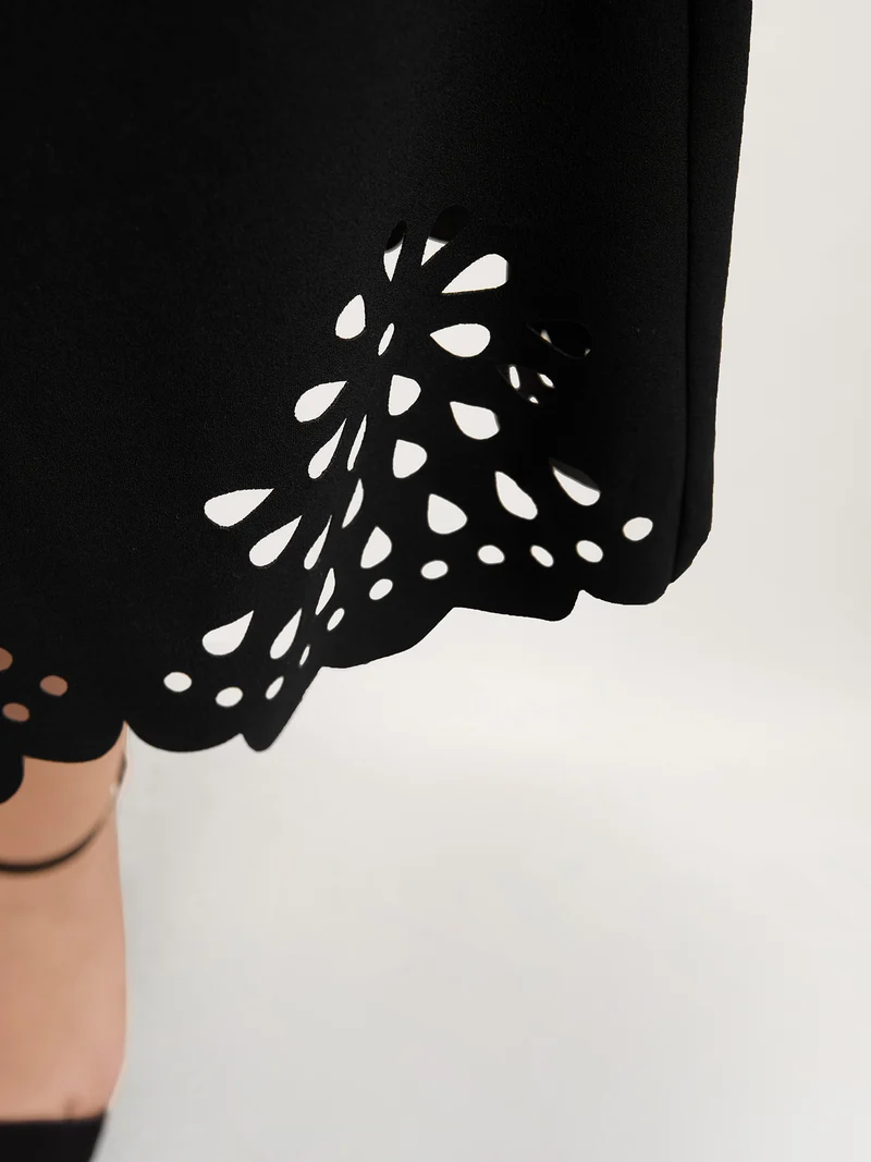 Laser Cut-Out Flared Midi Skirt
