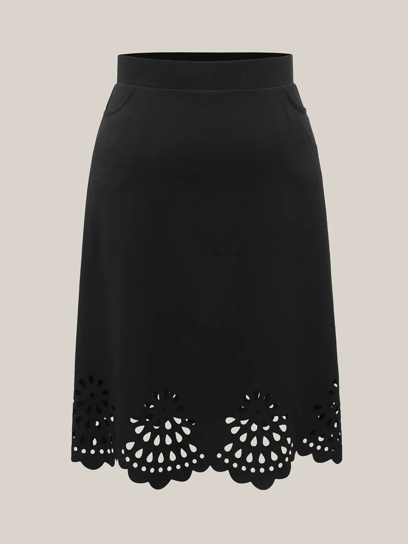 Laser Cut-Out Flared Midi Skirt