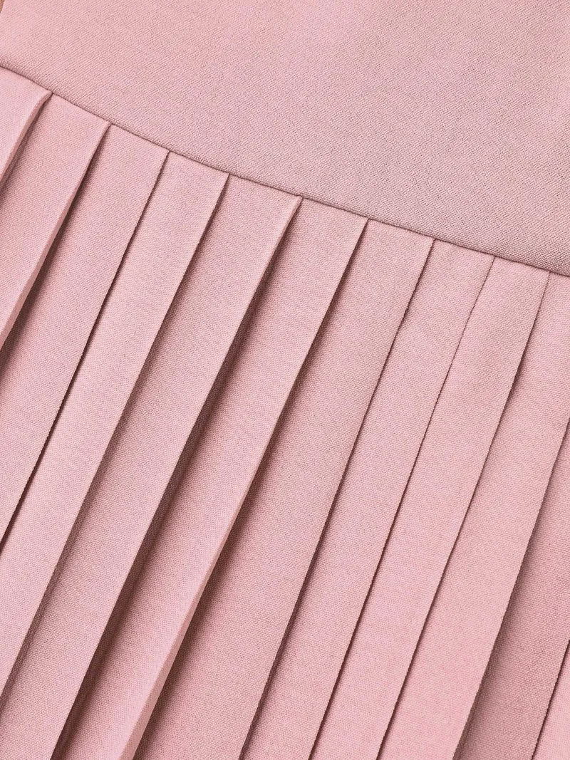 Color Block Pleated Waist-Cinched Midi Dress