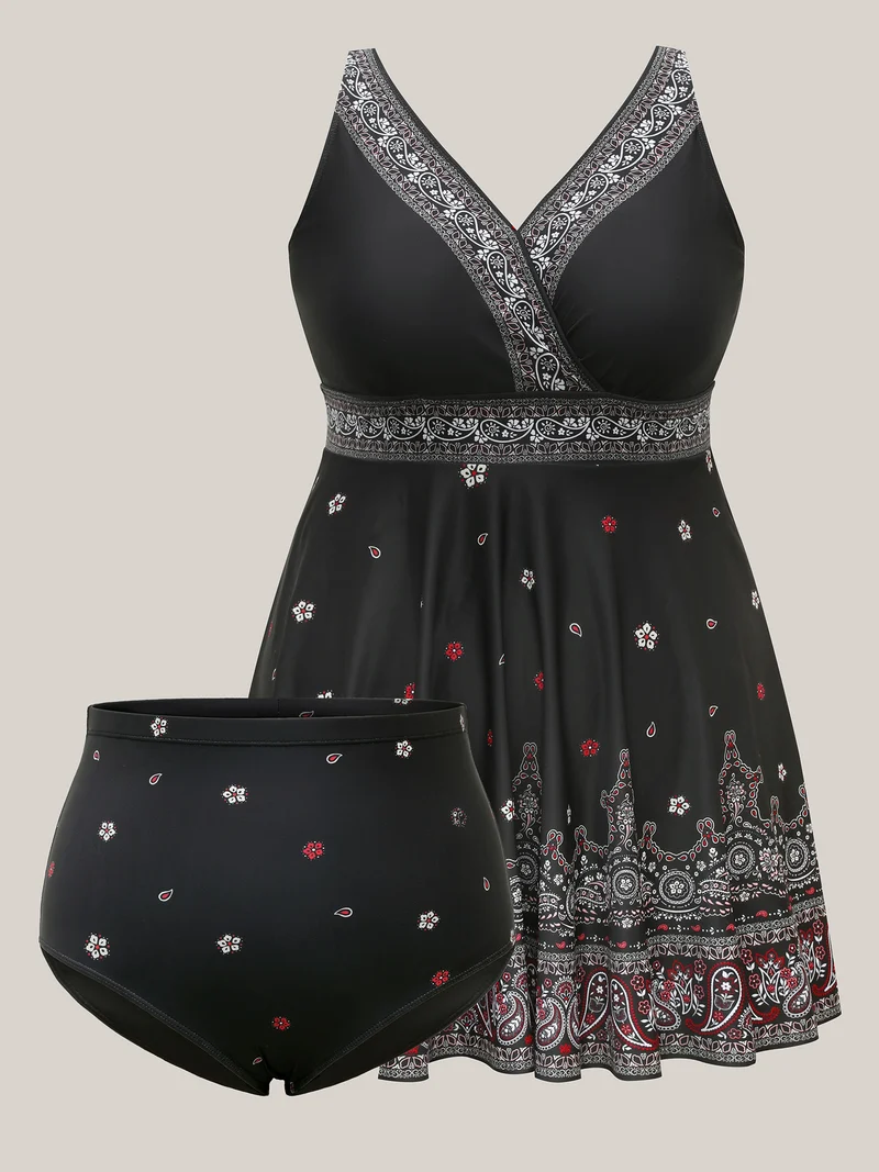 Boho Print Surplice Neck Swim Skirt