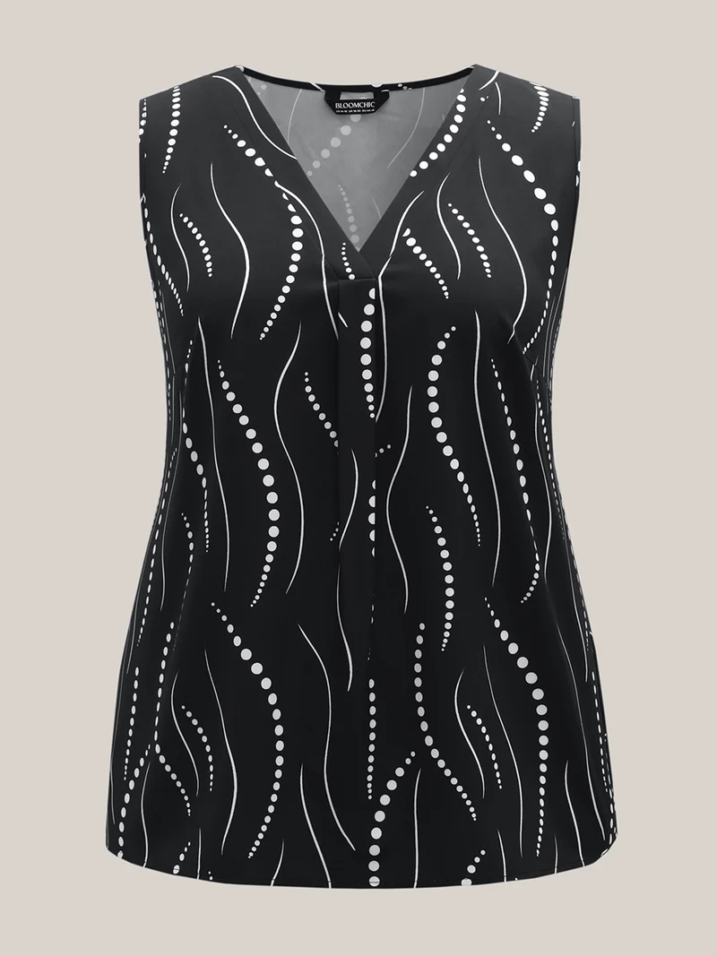 Geometric Print Pleated Front Sleeveless Top