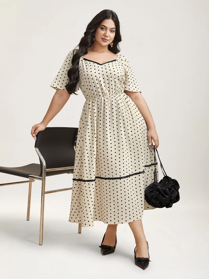 Dot Print Sweetheart Neck Tiered Maxi Dress