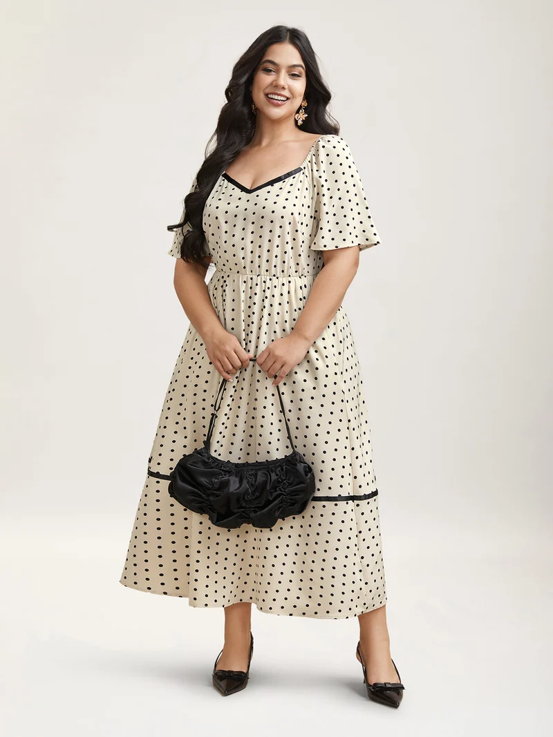 Dot Print Sweetheart Neck Tiered Maxi Dress