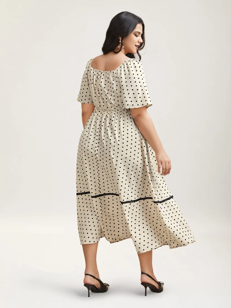Dot Print Sweetheart Neck Tiered Maxi Dress