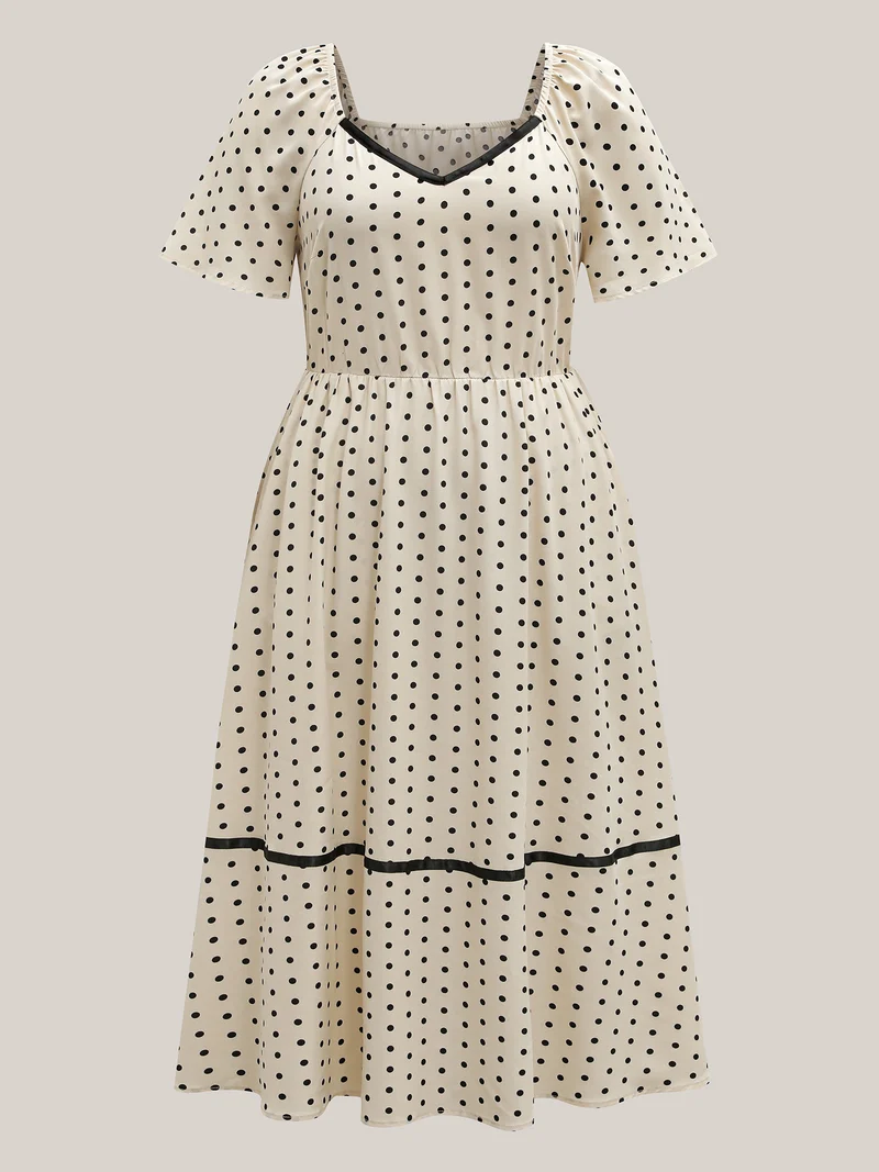 Dot Print Sweetheart Neck Tiered Maxi Dress