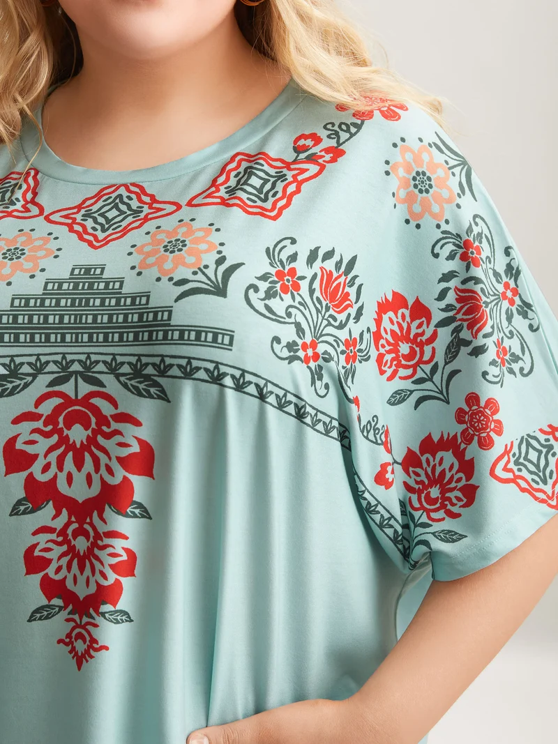 Boho Print Stretchy Half Sleeve T-Shirt