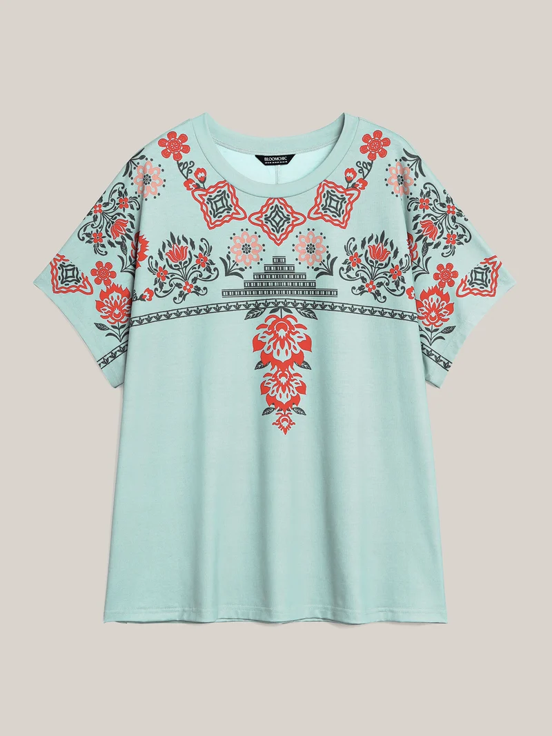 Boho Print Stretchy Half Sleeve T-Shirt