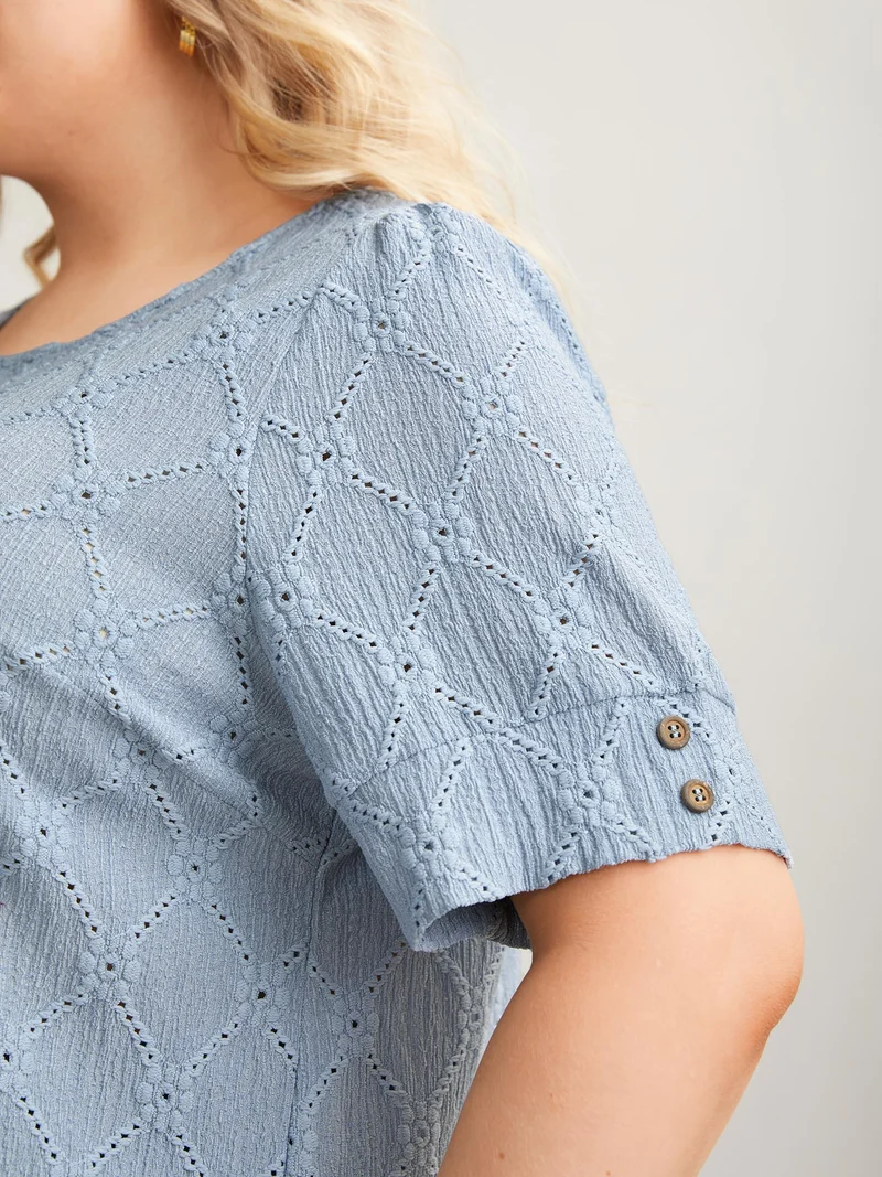 Textured Puffy Sleeve Buttons T-Shirt
