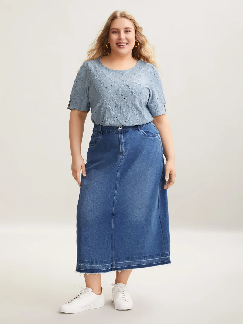 Textured Puffy Sleeve Buttons T-Shirt
