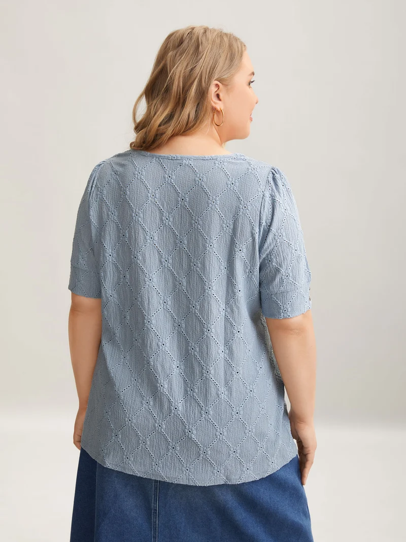 Textured Puffy Sleeve Buttons T-Shirt