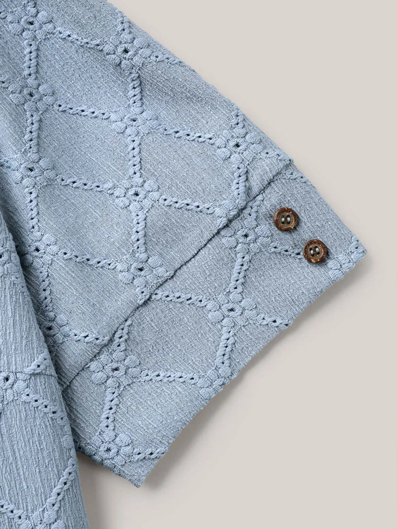 Textured Puffy Sleeve Buttons T-Shirt
