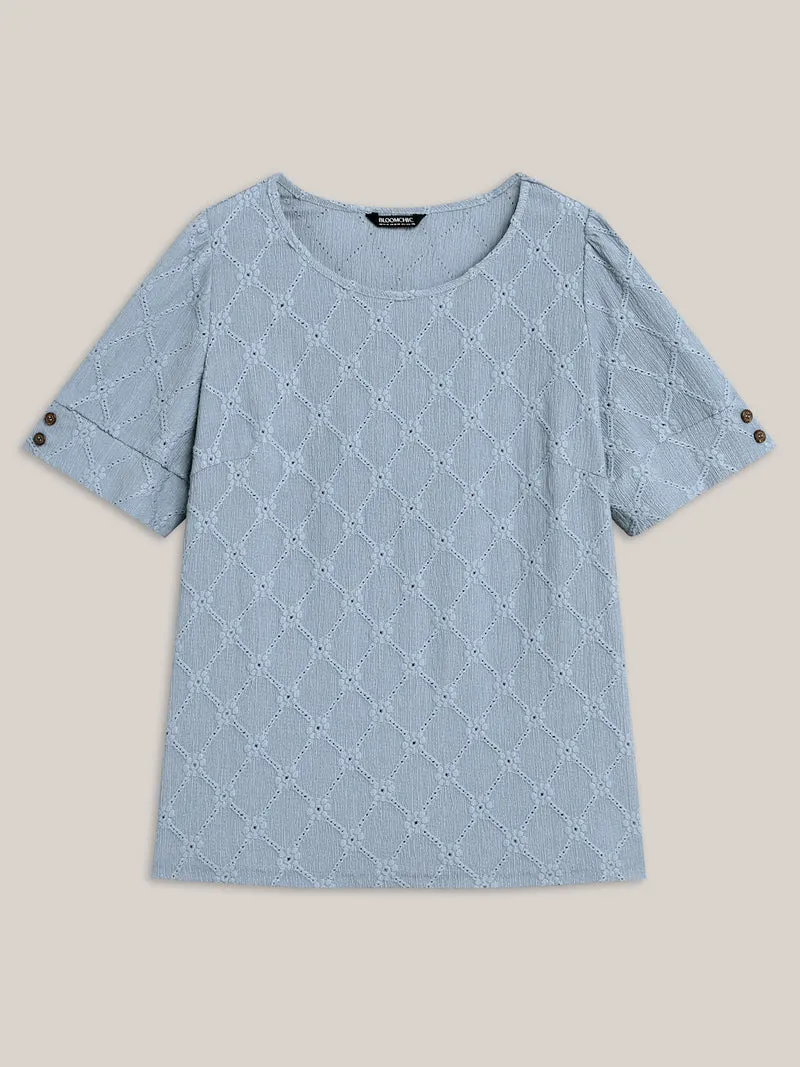 Textured Puffy Sleeve Buttons T-Shirt