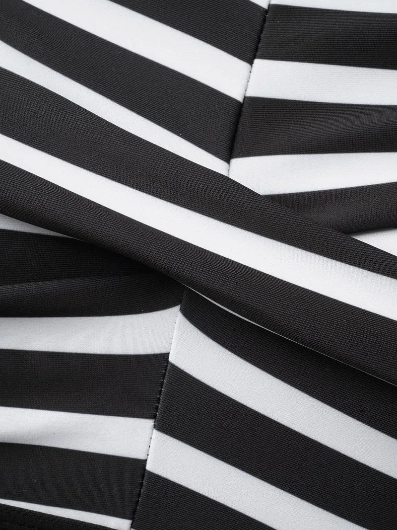 Striped Twist Front Patchwork Swim Dress