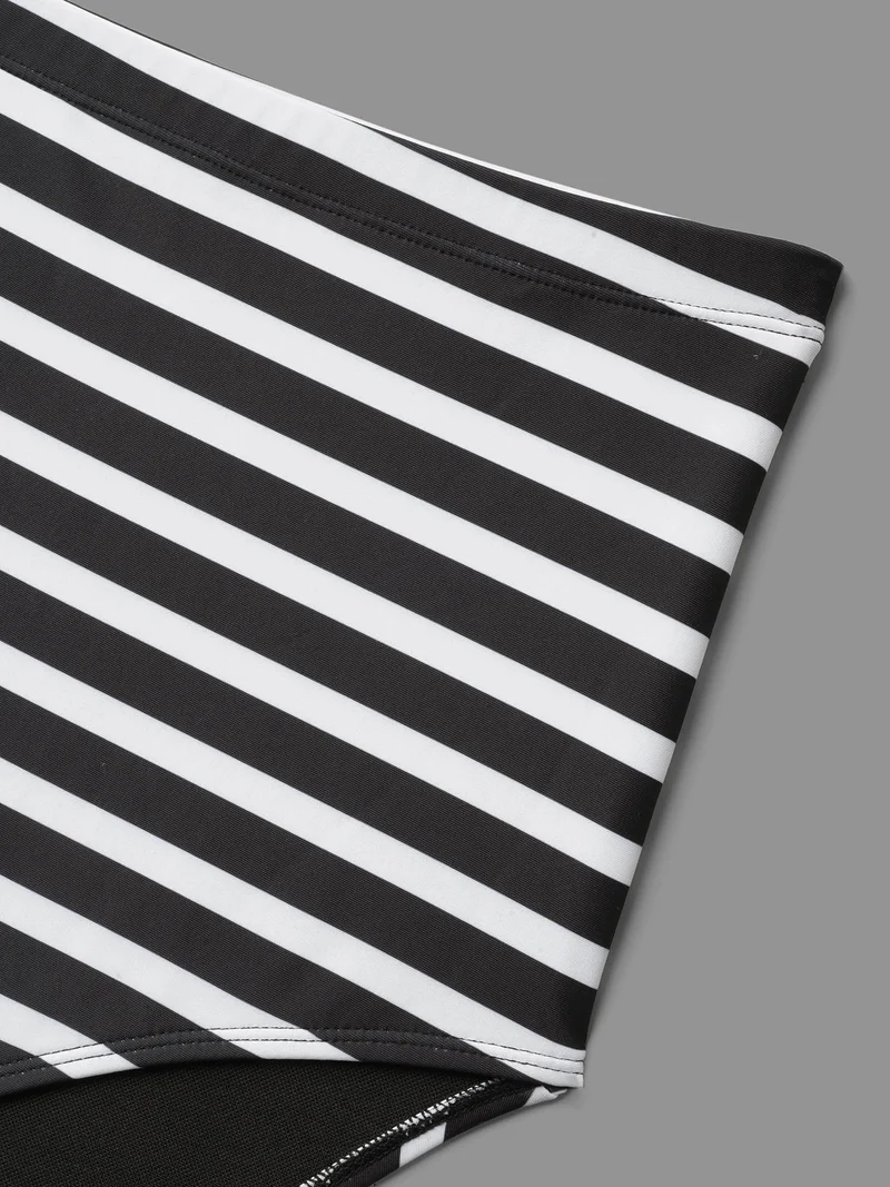 Striped Twist Front Patchwork Swim Dress
