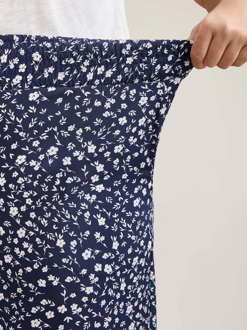 Ditsy Floral Print Shirred Wide-Leg Pants
