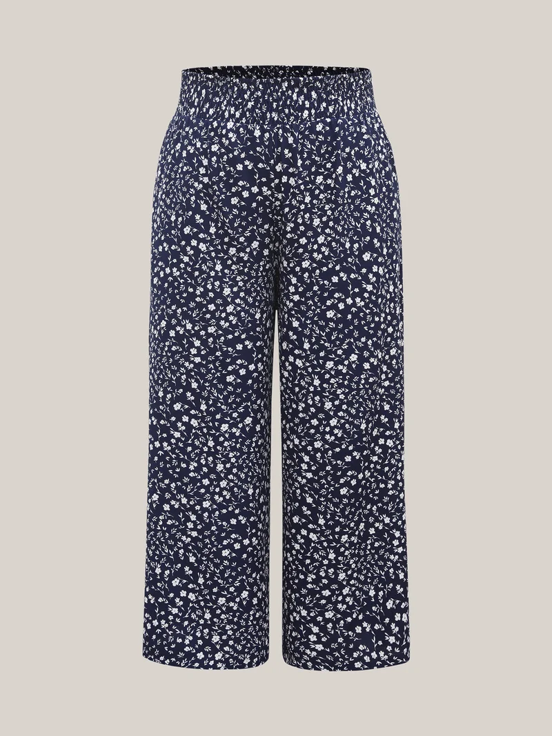 Ditsy Floral Print Shirred Wide-Leg Pants