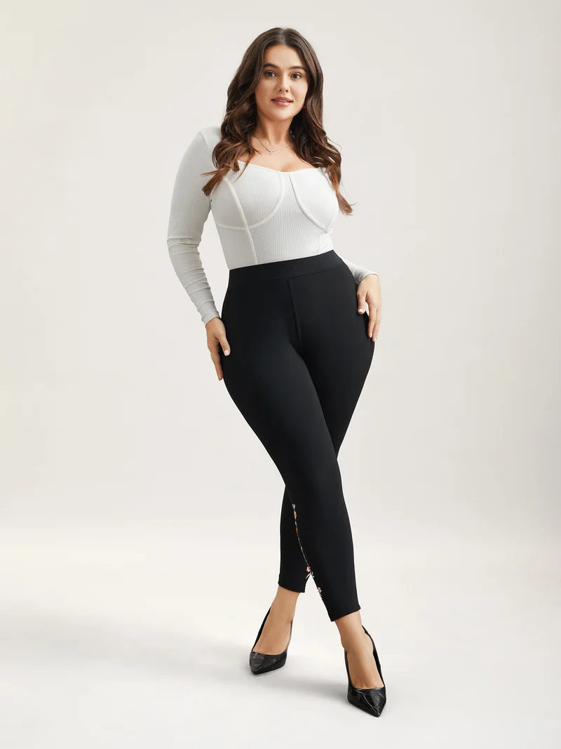 Floral Detail Mid-Rise Leggings