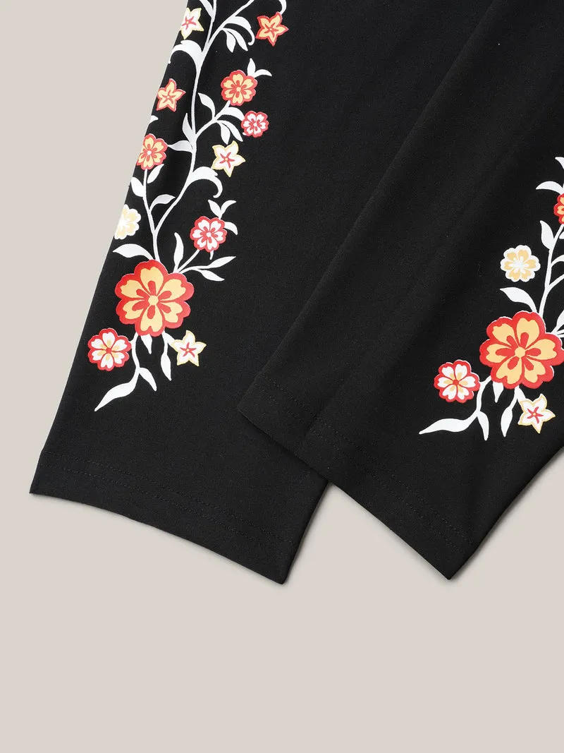 Floral Detail Mid-Rise Leggings