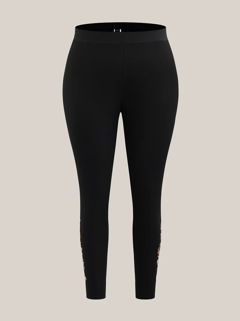 Floral Detail Mid-Rise Leggings