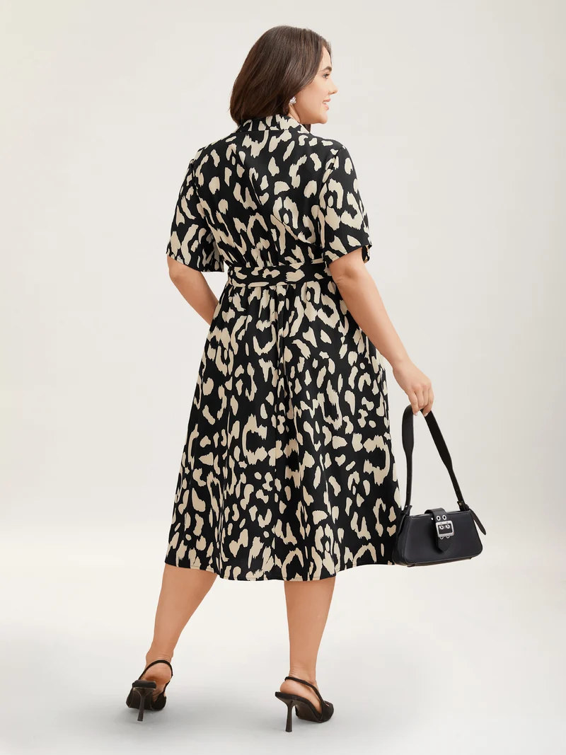 Waist-Tie Pockets Shirt Collar Midi Dress