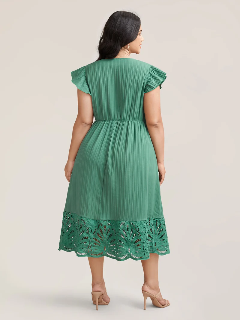 Lace Cut-Out Flutter Sleeve Midi Dress