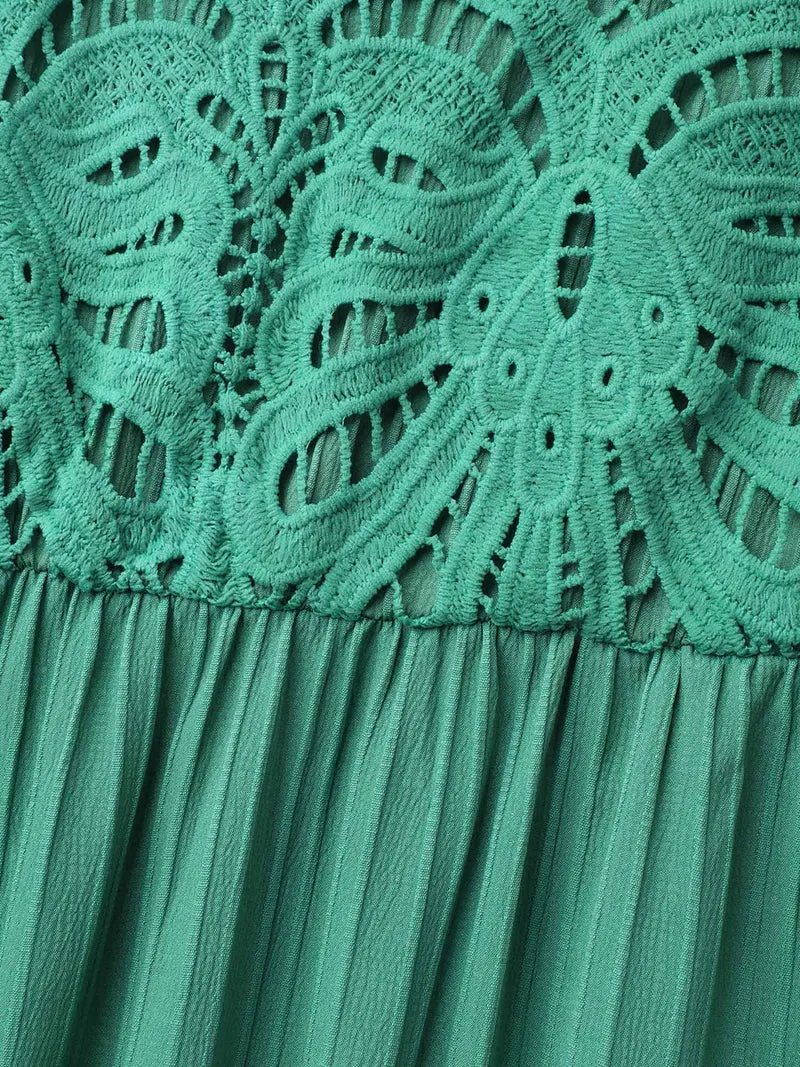 Lace Cut-Out Flutter Sleeve Midi Dress