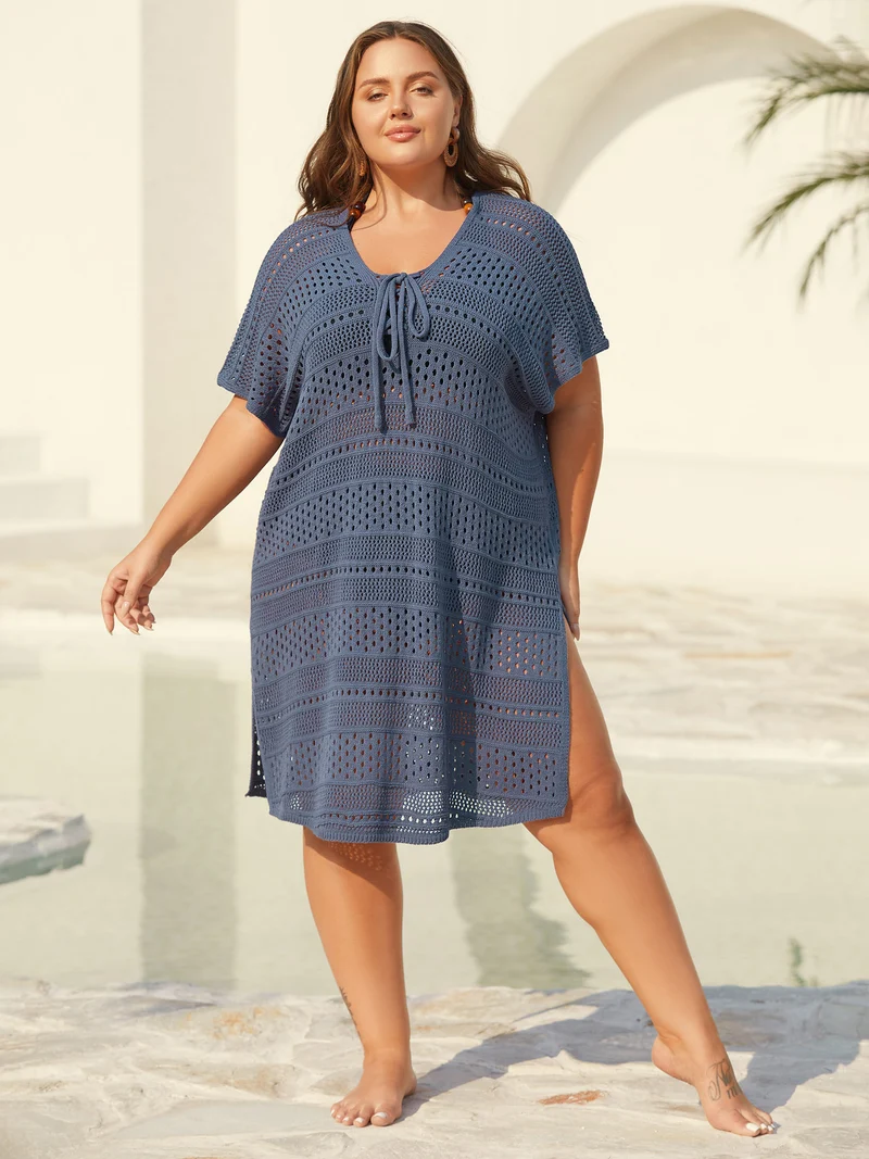 Cut-Out Tied Solid Swim Cover-Up
