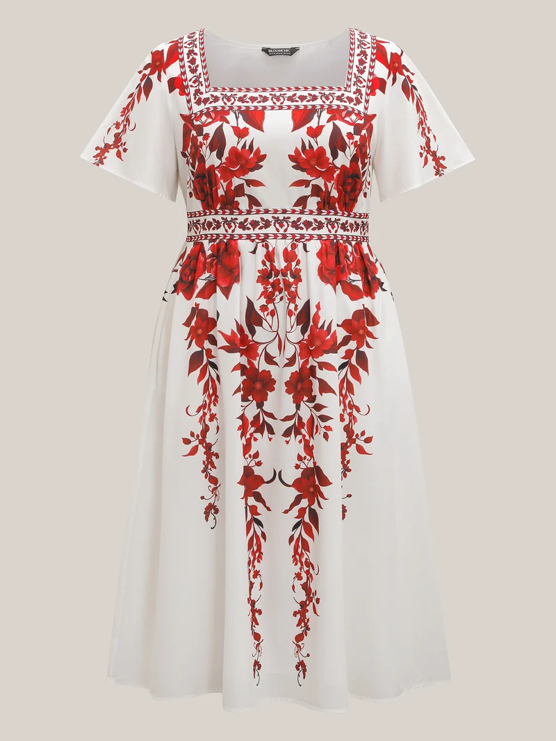 Bohemian Floral Print Stretchy Waist Maxi Dress