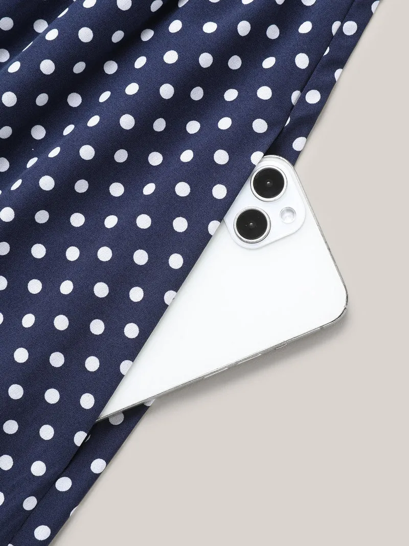 Polka Dot Print Slit Sleeve Pockets Midi Dress