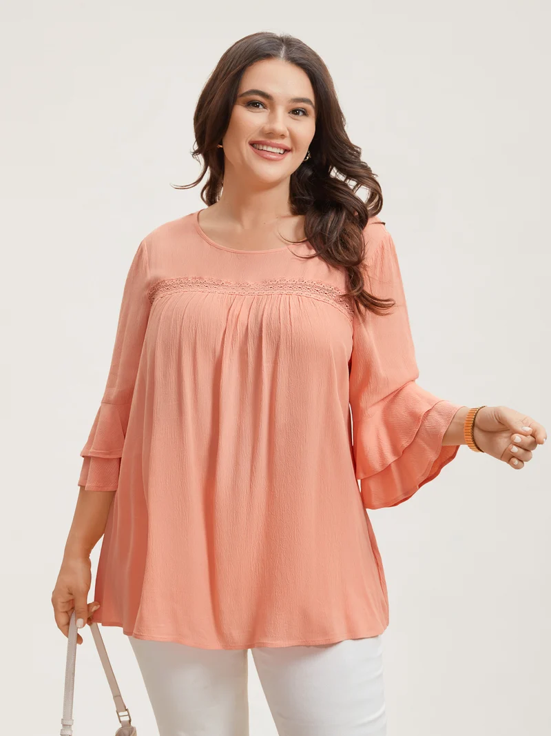 Lotus Leaf Edge Lace Spliced Shirt