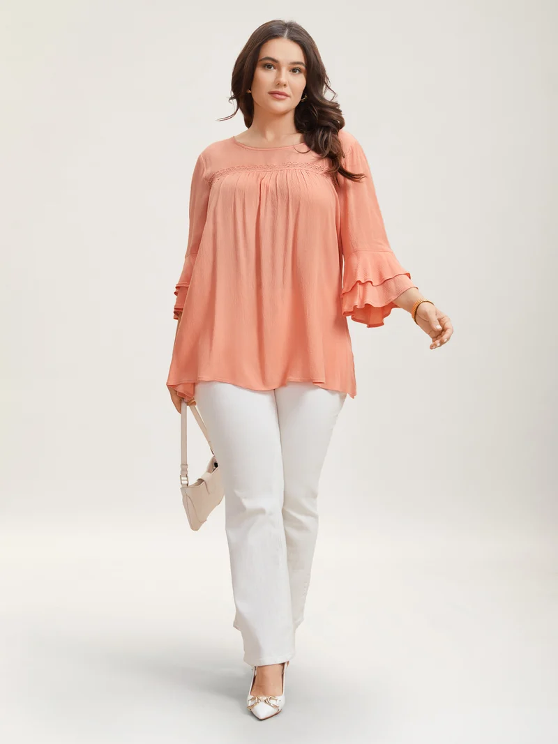 Lotus Leaf Edge Lace Spliced Shirt