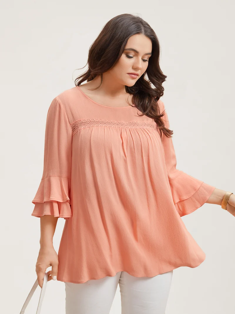 Lotus Leaf Edge Lace Spliced Shirt