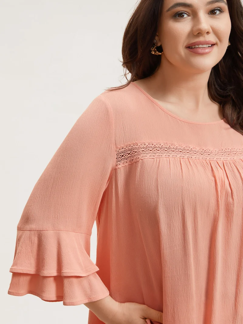 Lotus Leaf Edge Lace Spliced Shirt