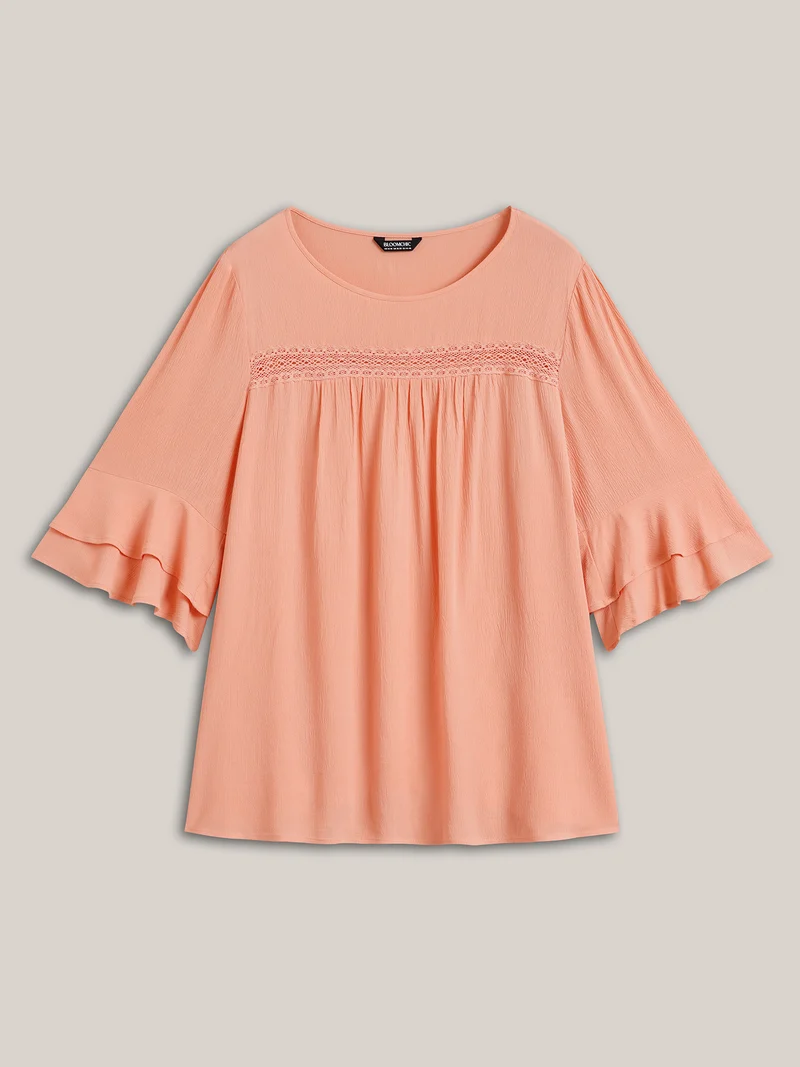 Lotus Leaf Edge Lace Spliced Shirt