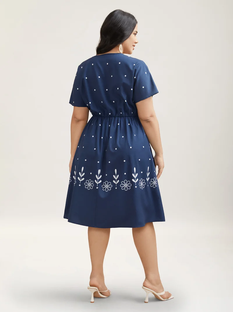 Floral Print V-Neck Pockets Midi Dress
