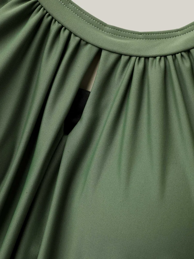 Pleated Non-Removable Cups Swim Top