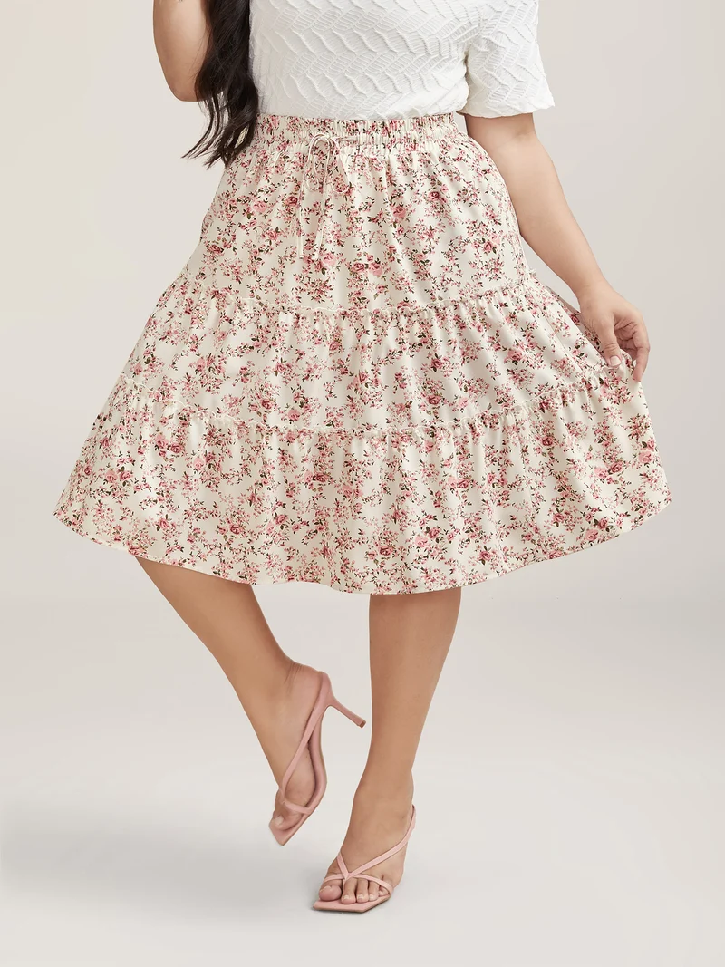 Ditsy Floral Print Waist-Tie Midi Skirt