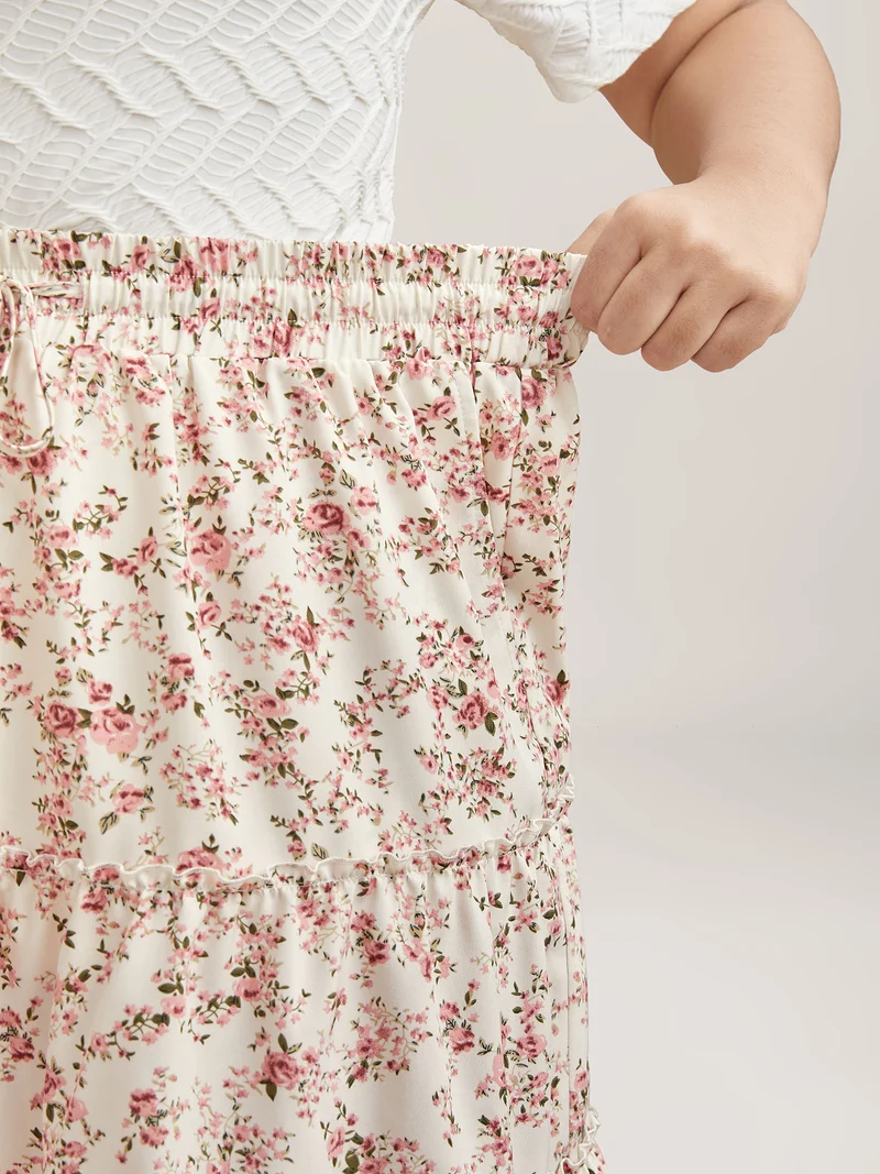 Ditsy Floral Print Waist-Tie Midi Skirt