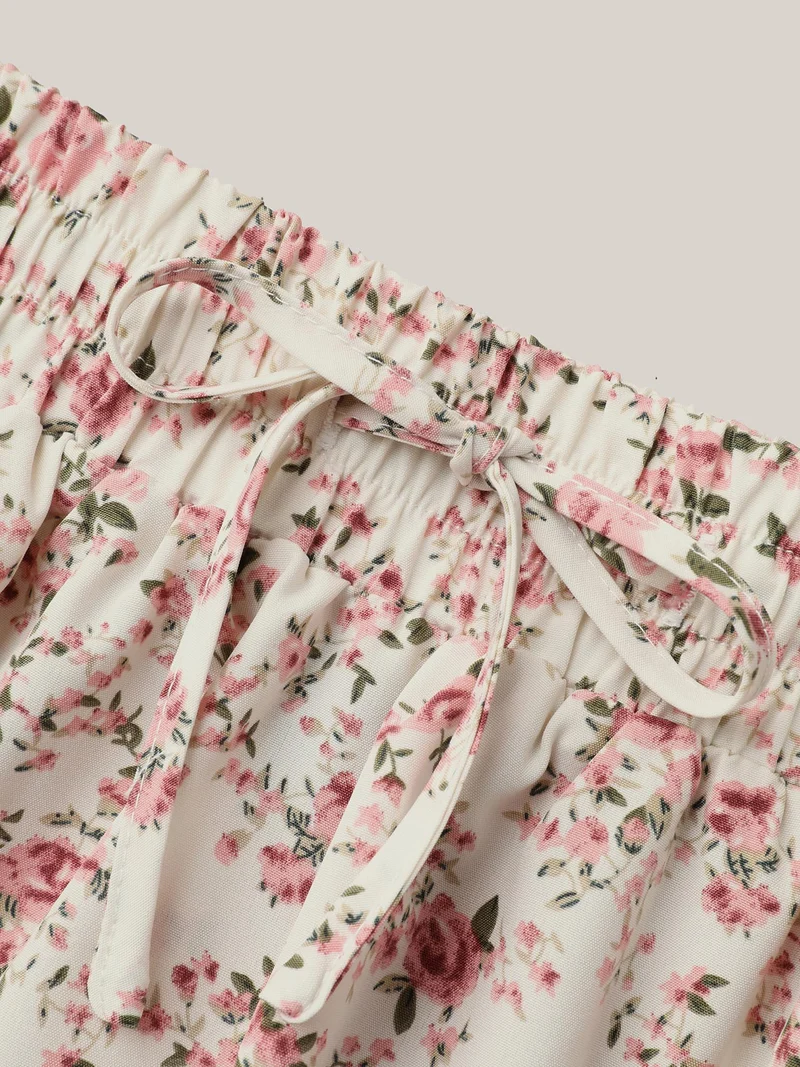 Ditsy Floral Print Waist-Tie Midi Skirt
