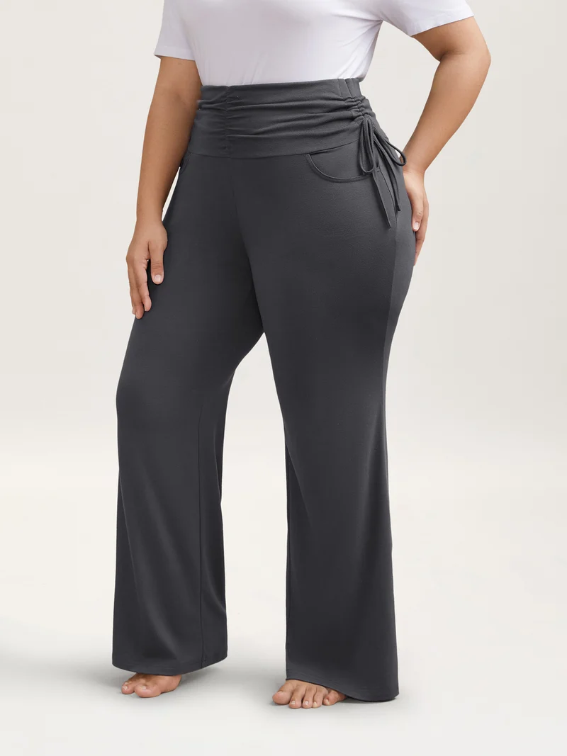 Ruched Drawstring Midi-Waist Tight Pants