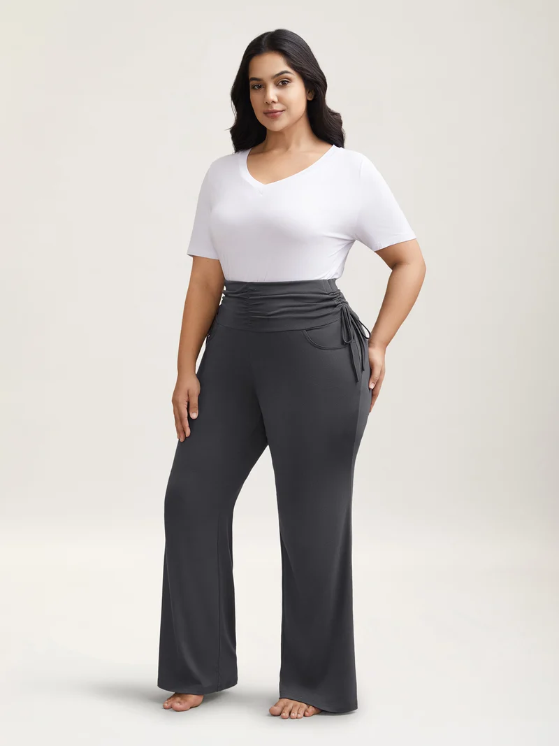 Ruched Drawstring Midi-Waist Tight Pants