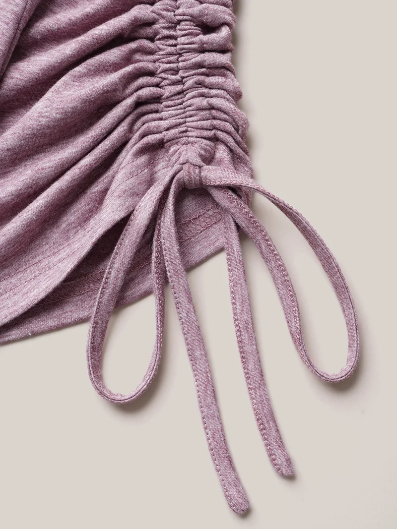 Stretchy Heather Fabric Drawstring Sleeve T-Shirt