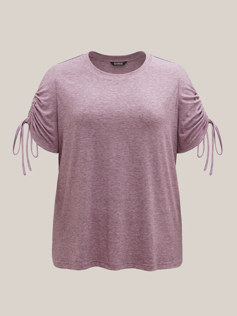 Stretchy Heather Fabric Drawstring Sleeve T-Shirt
