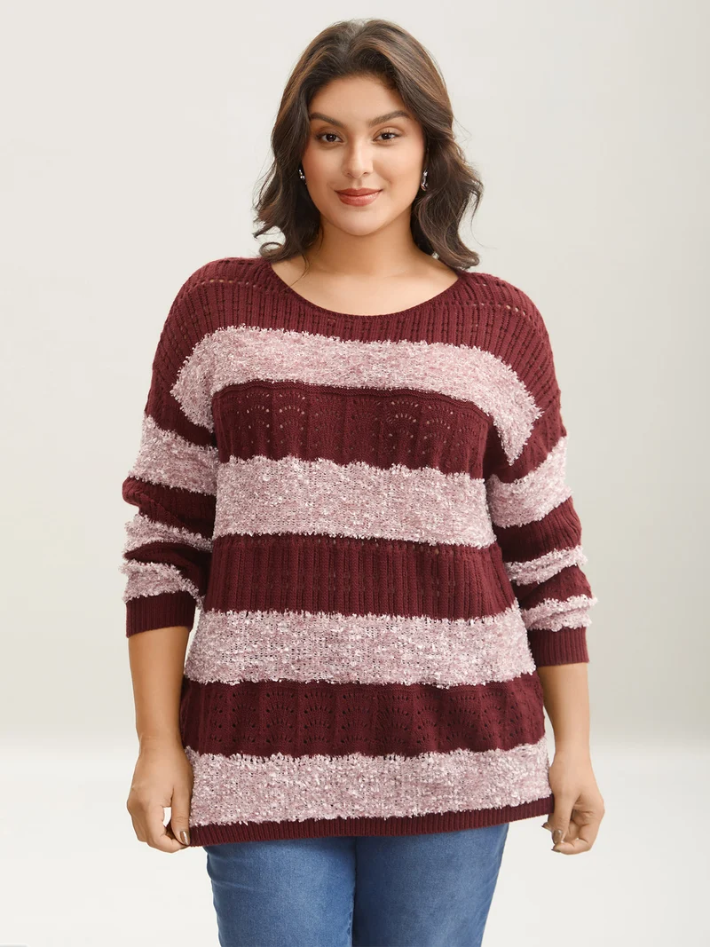 Striped Color-Block Textured Pullover