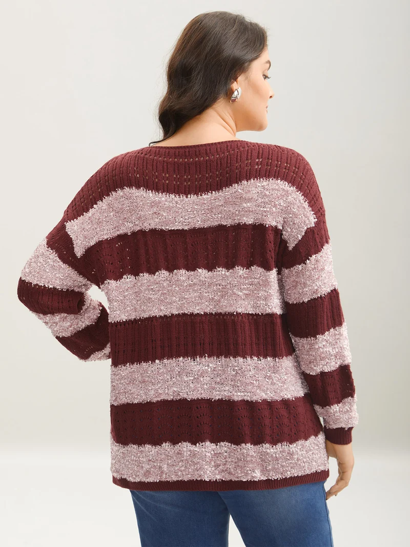 Striped Color-Block Textured Pullover