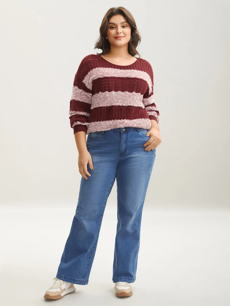 Striped Color-Block Textured Pullover