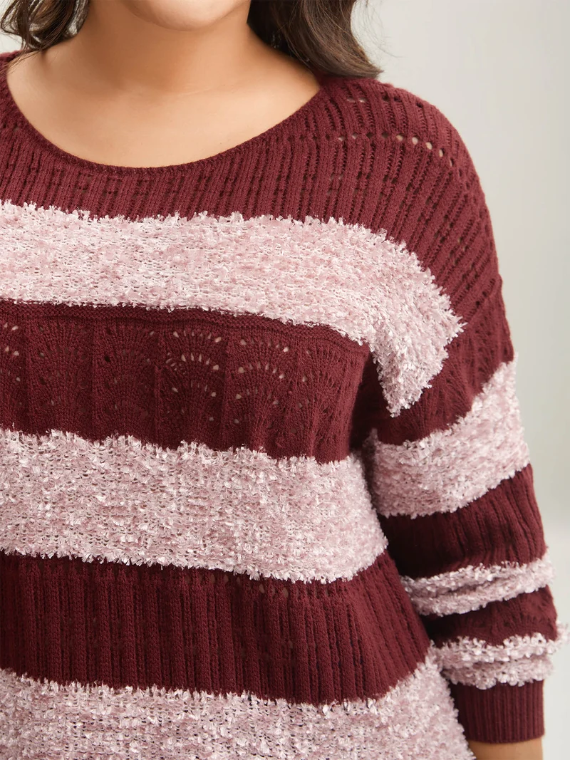 Striped Color-Block Textured Pullover