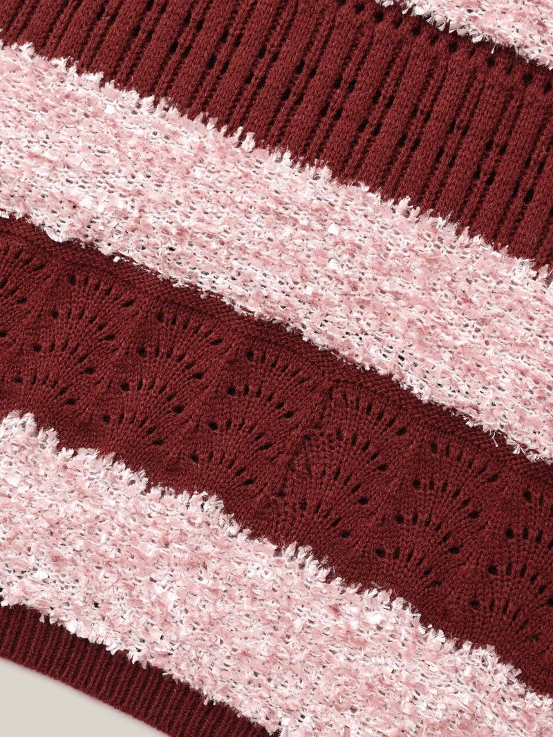 Striped Color-Block Textured Pullover