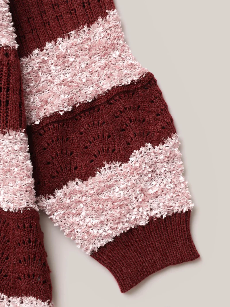 Striped Color-Block Textured Pullover