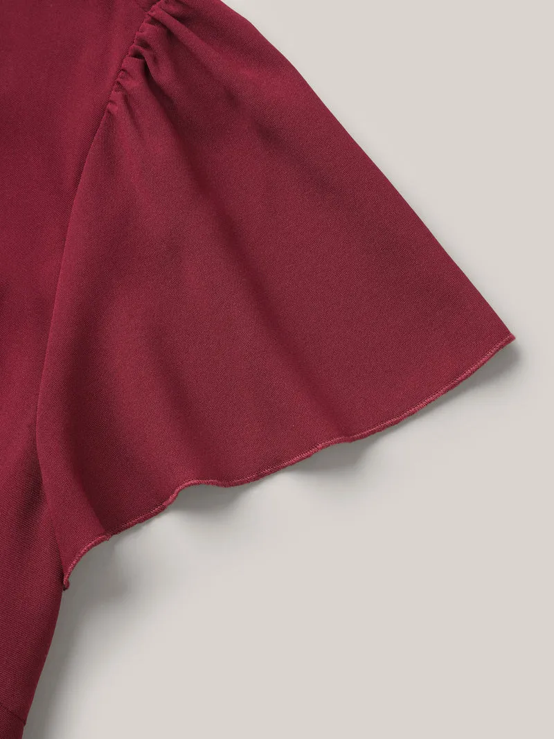 Plain Neck Cut-Out Pintuck Shirt
